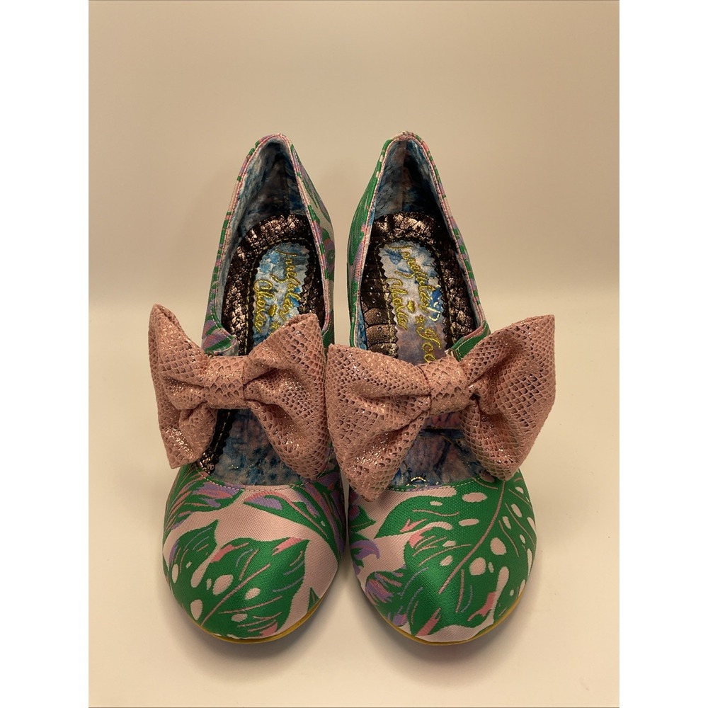 Irregular Choice Banana Leaf Tropical Green Pink Glitter Metallic Bows 39 Heels